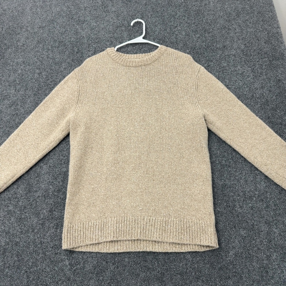LL Bean Sweater Mens M Tan Lambswool Crewneck Classic Outdoor Style